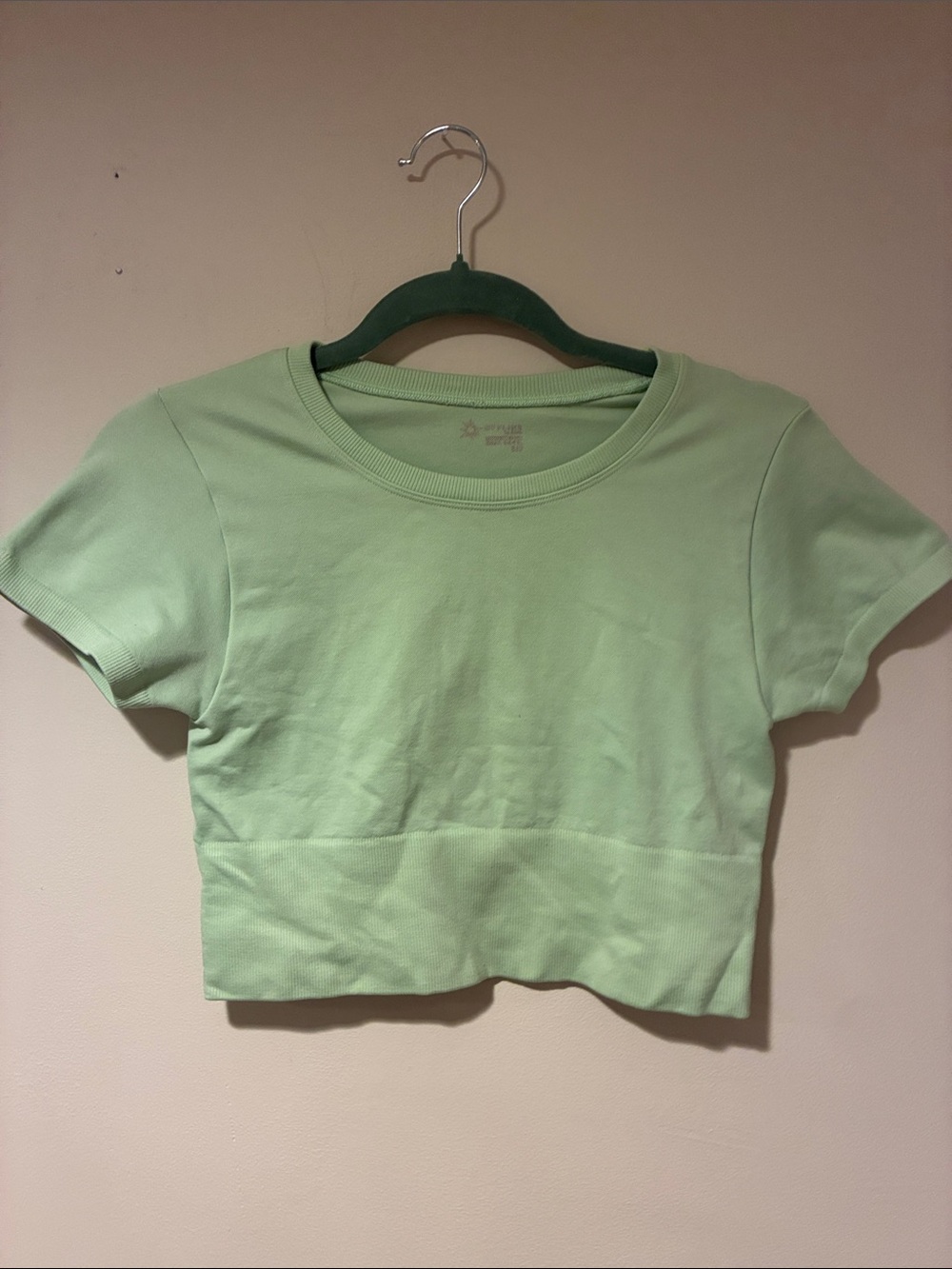 Aerie Offline Light Mint Green Cropped Workout Top Sz S Worn 1x